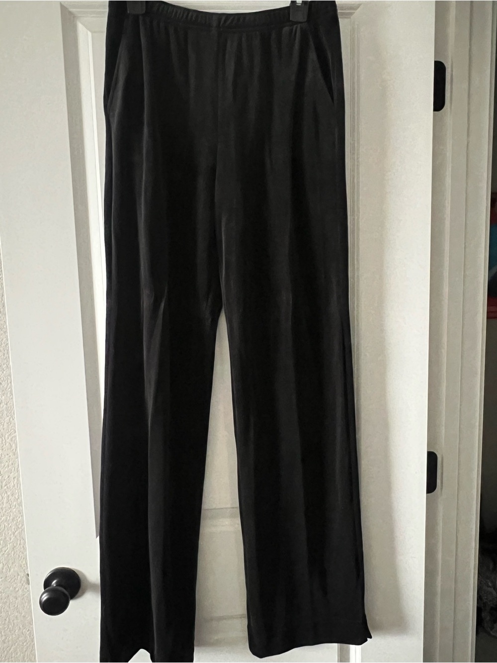 St. John Sport Velour Black Pull-On Wide Leg Pants - Size S